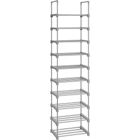 10-Tier Customizable Metal Shoe Rack, 50kg Load, Grey