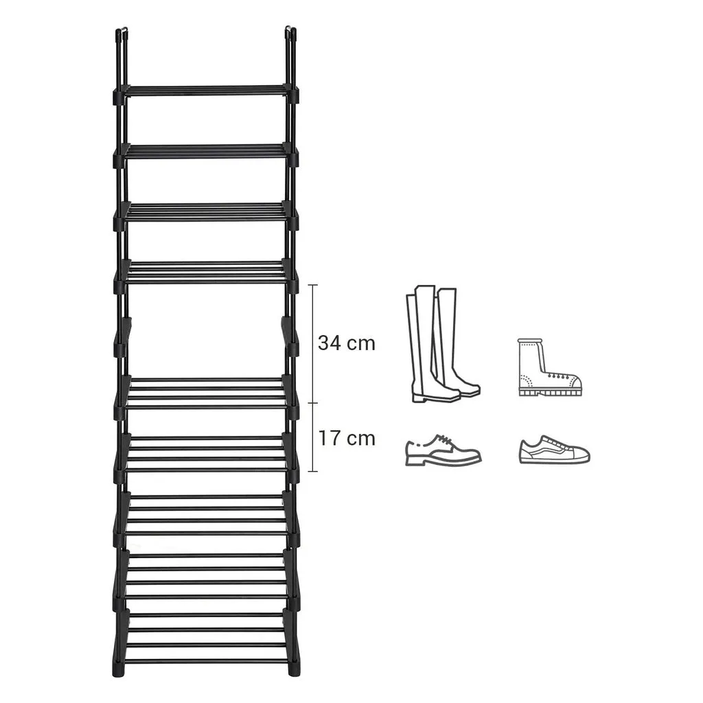 10-Tier Customizable Metal Shoe Rack, 5kg/Shelf, Black - SONGMICS