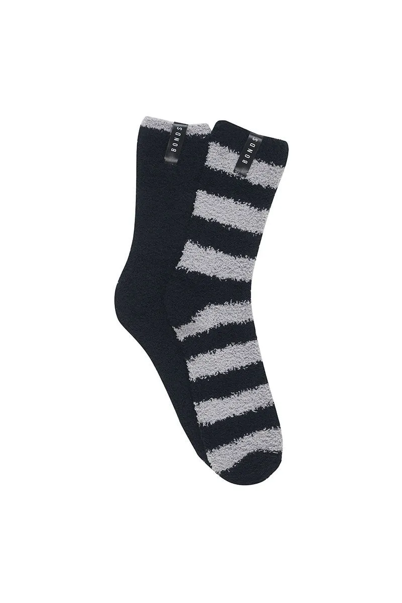 10 x Mens Bonds Super Soft Crew Socks Marshmallow Home Socks Black Grey