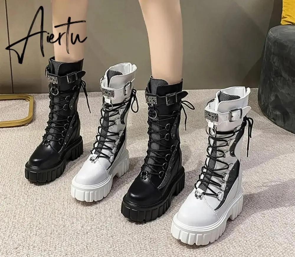 Aiertu Big Size 35-43 Brand Design Ladies High Platform Boots Fashion Rivet Goth High Heels Boots Women Cosplay Wedges Punk Shoes Woman