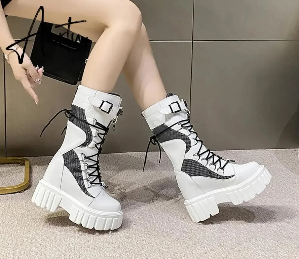 Aiertu Big Size 35-43 Brand Design Ladies High Platform Boots Fashion Rivet Goth High Heels Boots Women Cosplay Wedges Punk Shoes Woman