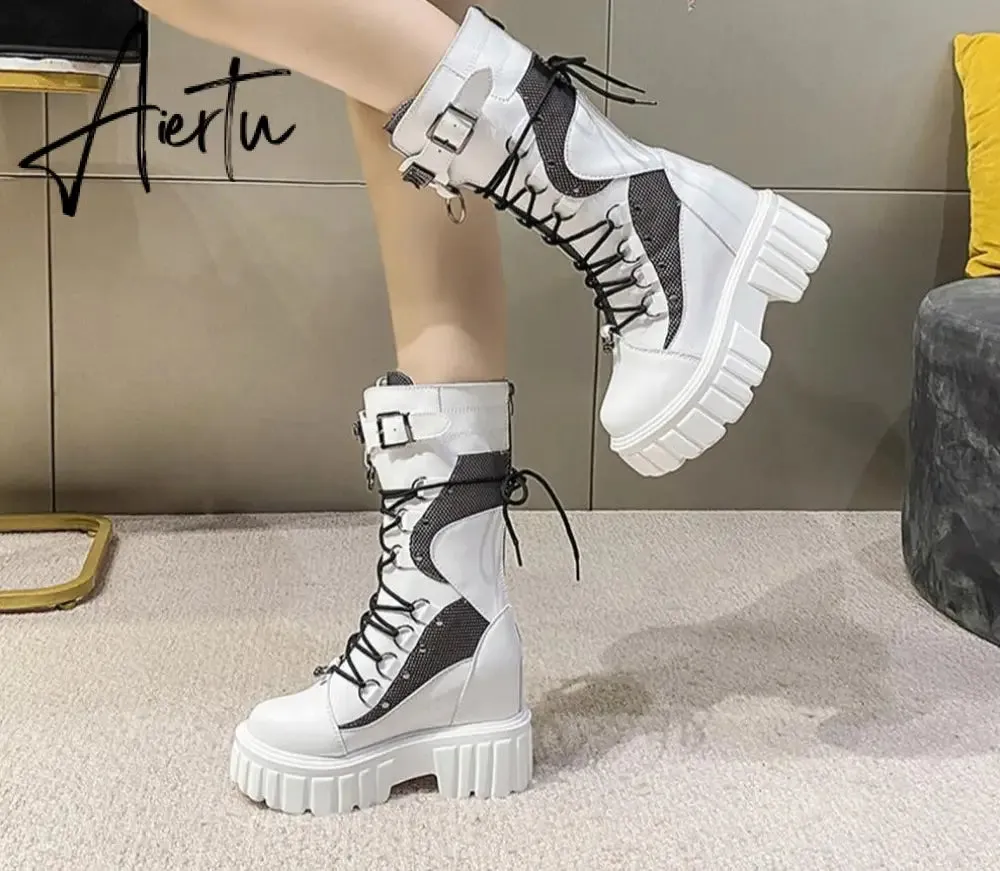 Aiertu Big Size 35-43 Brand Design Ladies High Platform Boots Fashion Rivet Goth High Heels Boots Women Cosplay Wedges Punk Shoes Woman