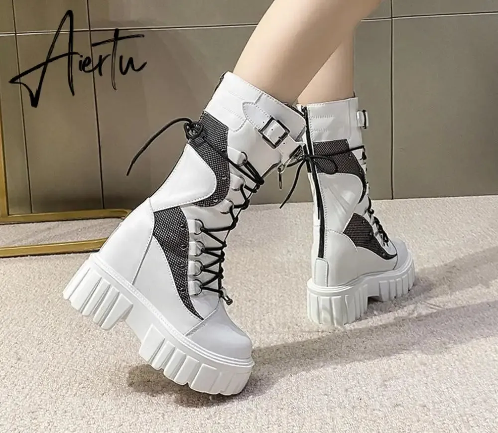 Aiertu Big Size 35-43 Brand Design Ladies High Platform Boots Fashion Rivet Goth High Heels Boots Women Cosplay Wedges Punk Shoes Woman