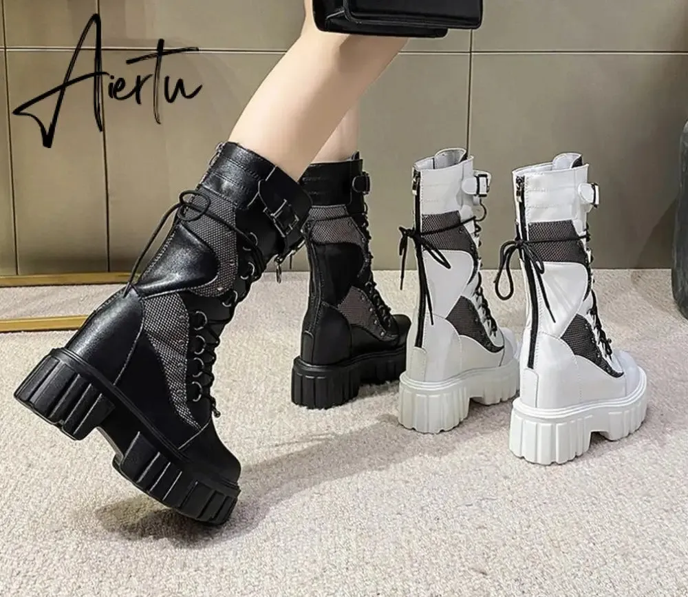 Aiertu Big Size 35-43 Brand Design Ladies High Platform Boots Fashion Rivet Goth High Heels Boots Women Cosplay Wedges Punk Shoes Woman