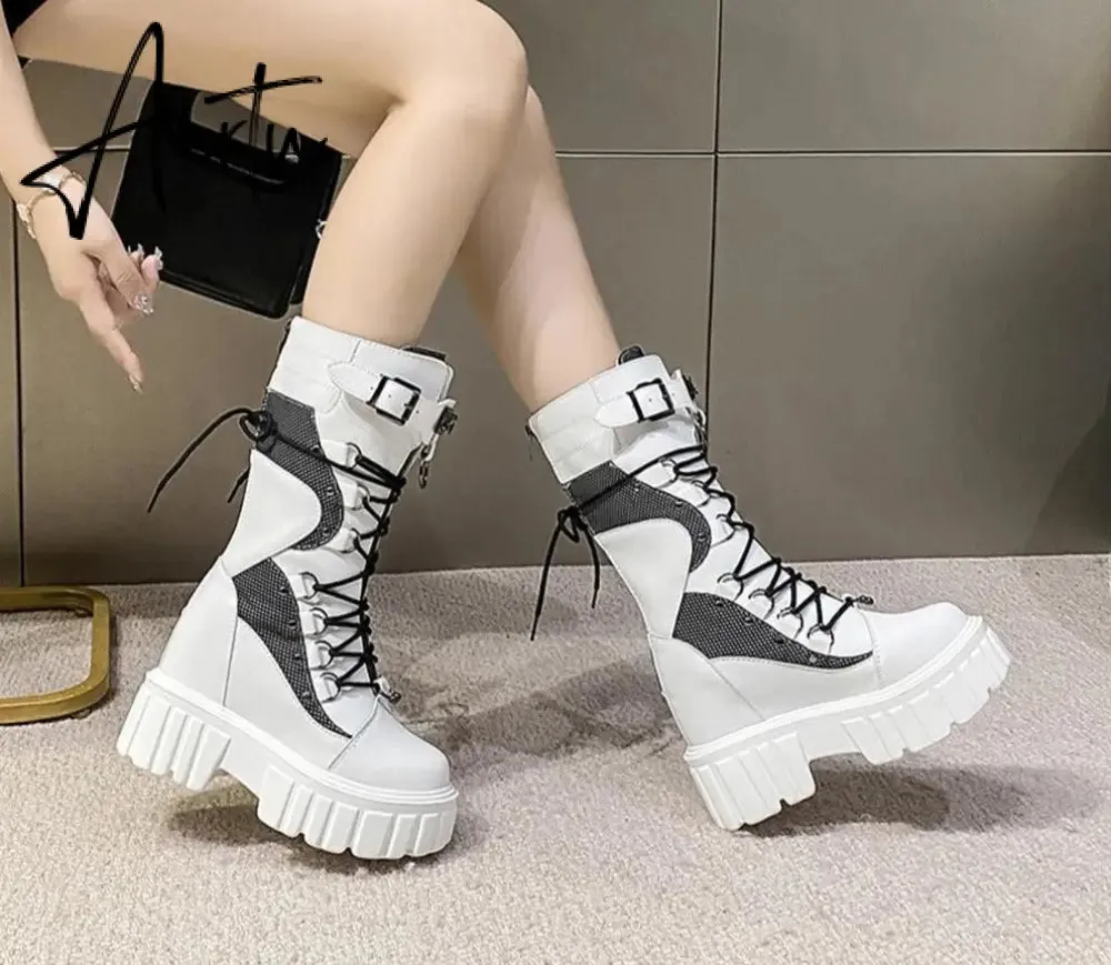 Aiertu Big Size 35-43 Brand Design Ladies High Platform Boots Fashion Rivet Goth High Heels Boots Women Cosplay Wedges Punk Shoes Woman