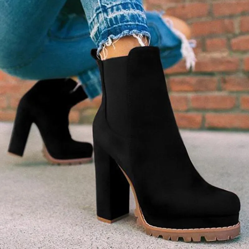 Amozae-Back to College  Leopord   Heeled Ankle Boots Wedges Chelsea Boots Large Size High Heels Women Shoes Female Boot