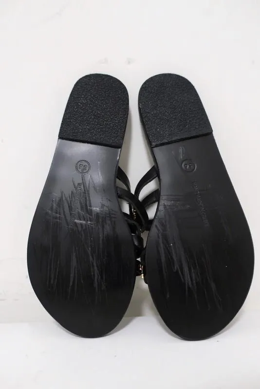 Ancient Greek Sandals Niki Nails Sandals Black Leather Size 36 Flat Slides NEW