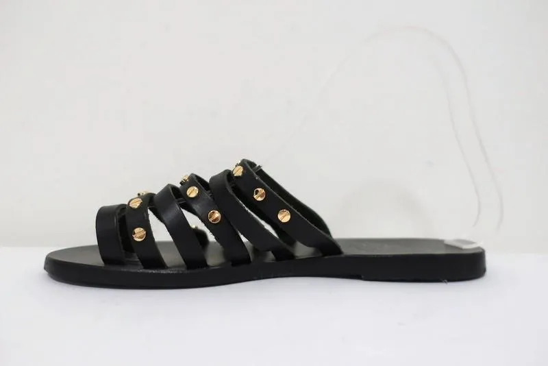 Ancient Greek Sandals Niki Nails Sandals Black Leather Size 36 Flat Slides NEW