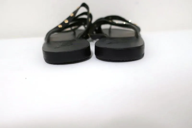 Ancient Greek Sandals Niki Nails Sandals Black Leather Size 36 Flat Slides NEW