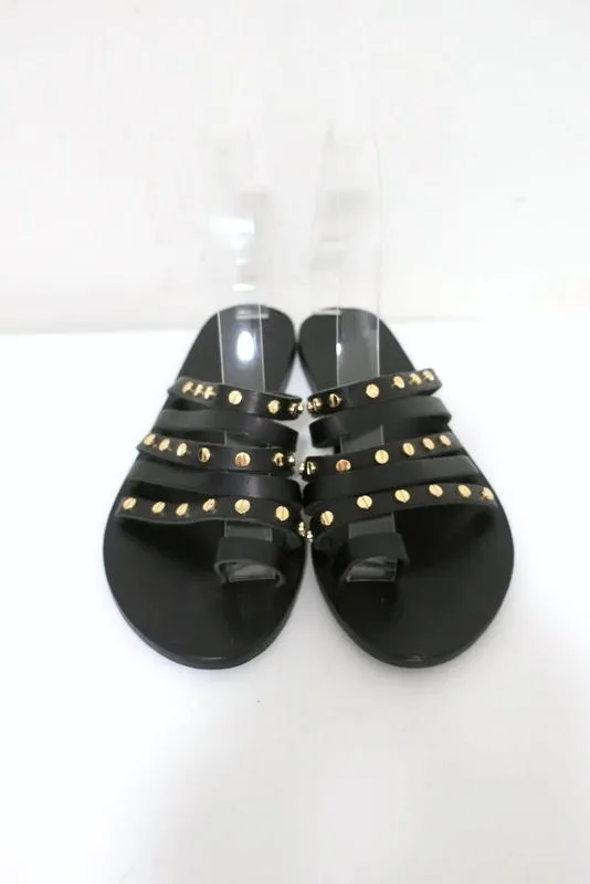 Ancient Greek Sandals Niki Nails Sandals Black Leather Size 36 Flat Slides NEW