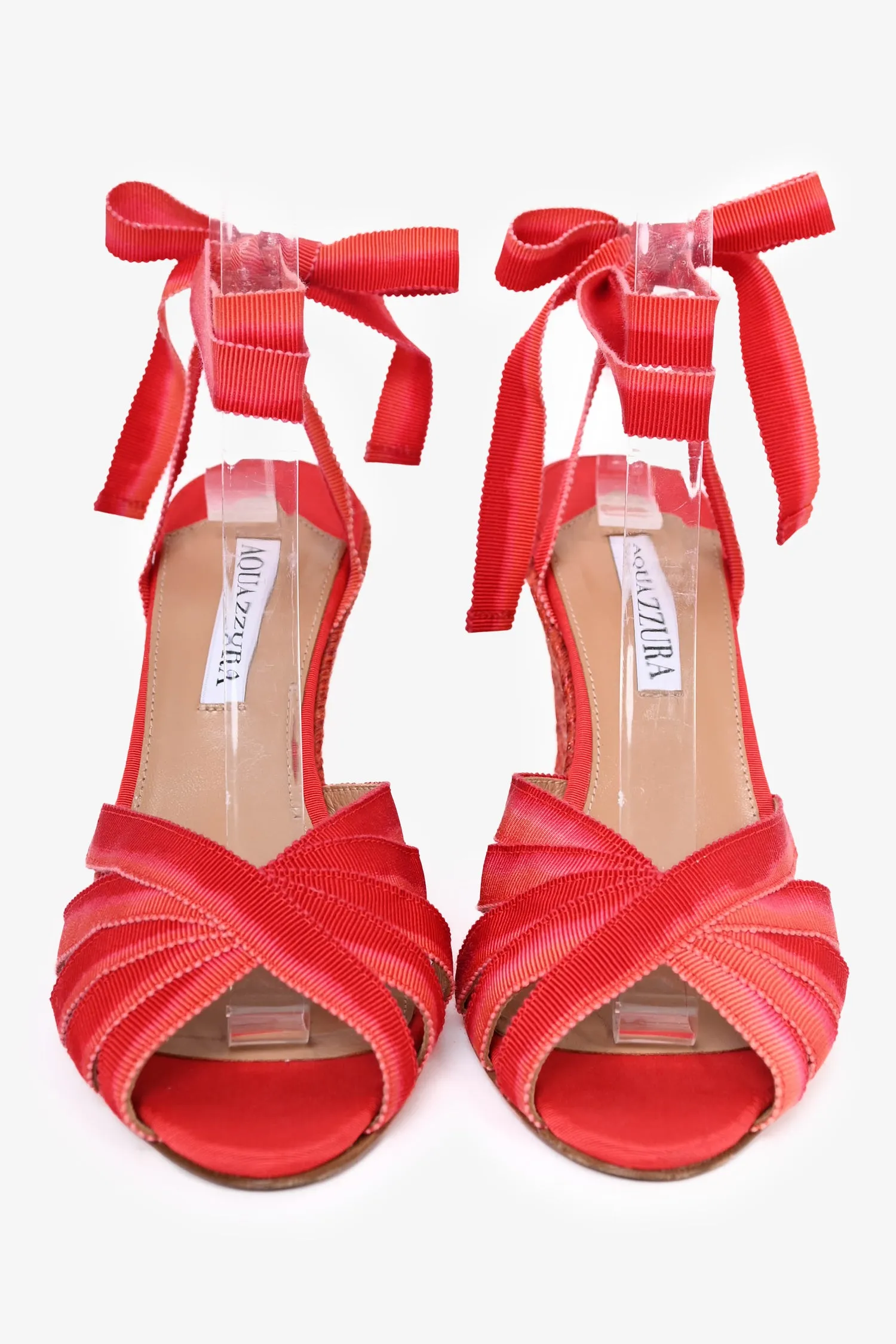 Aquazzura Red Strappy Espadrille Wedges Size 37