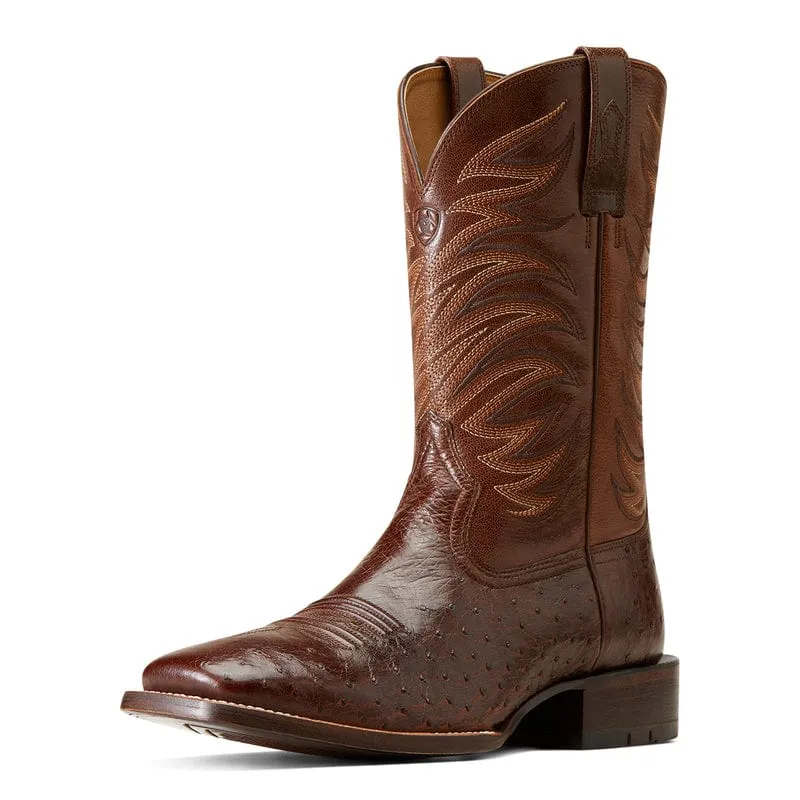 Ariat Men's Badlands Dark Tabac Smooth Quill Ostrich Square Toe Exotic Cowboy Boots 10046952