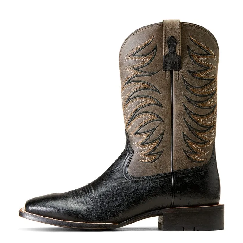 Ariat Men's Badlands Jet Black Smooth Quill Ostrich Square Toe Exotic Western Boots 10046953