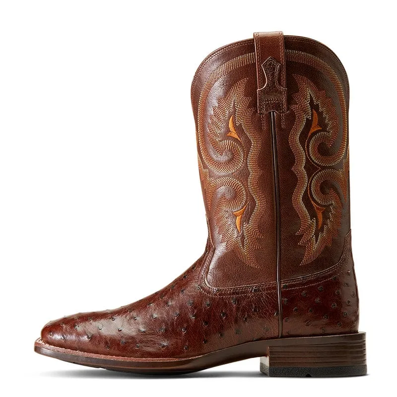 Ariat Men's Barley Ultra Dark Tabac Full Quill Ostrich Square Toe Exotic Western Boots 10046961