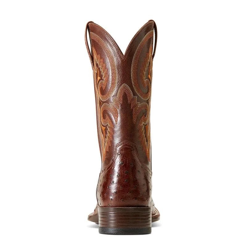 Ariat Men's Barley Ultra Dark Tabac Full Quill Ostrich Square Toe Exotic Western Boots 10046961