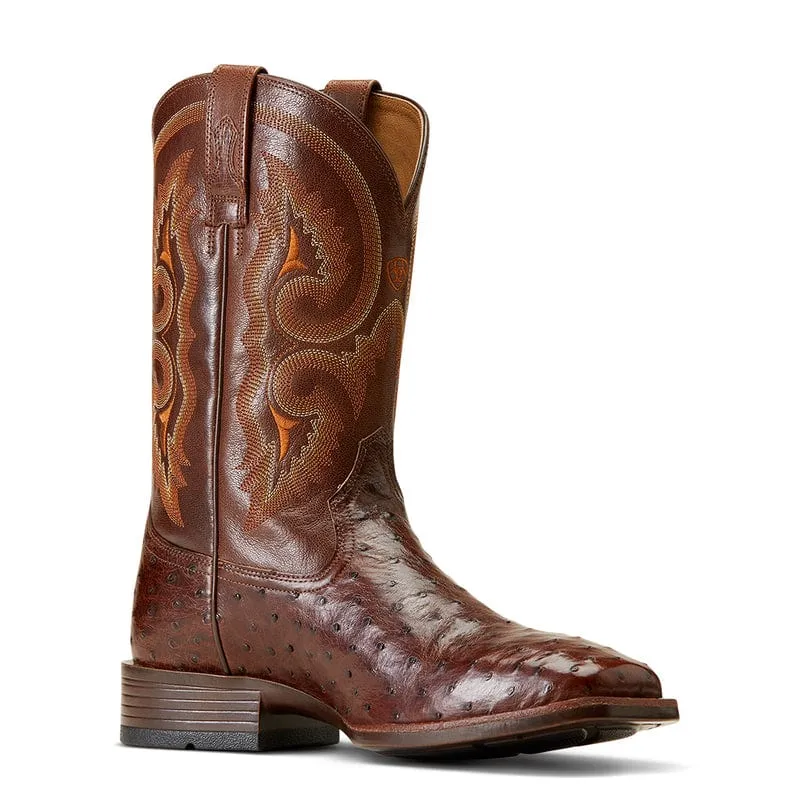 Ariat Men's Barley Ultra Dark Tabac Full Quill Ostrich Square Toe Exotic Western Boots 10046961