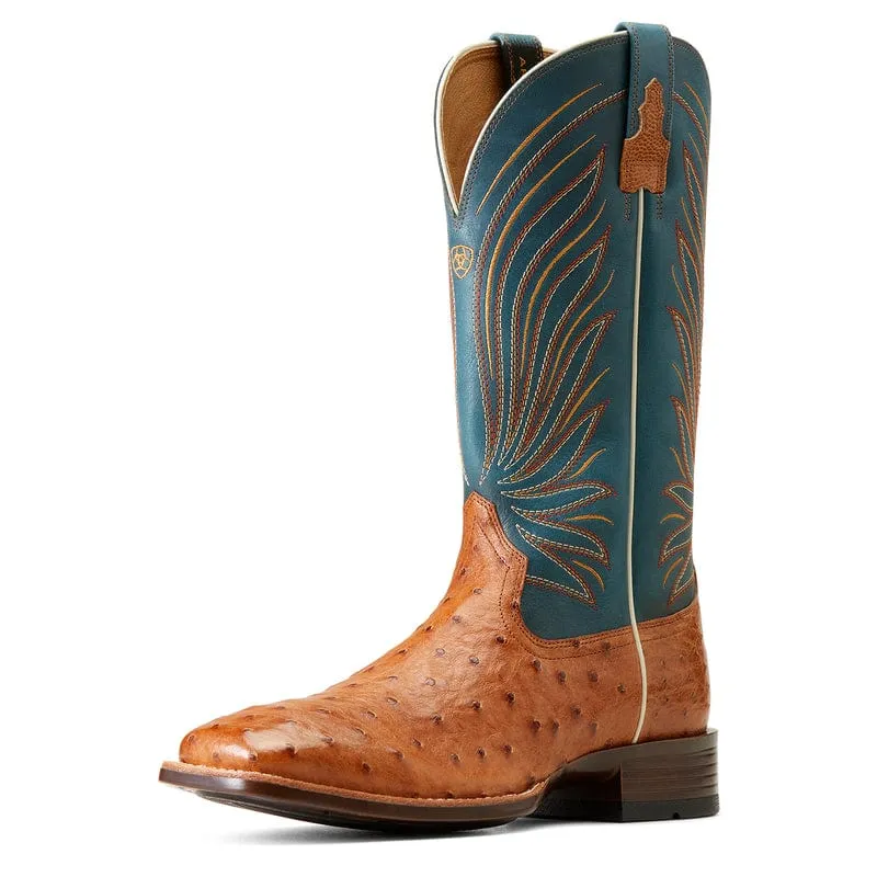 Ariat Men's Brandin' Ultra Antique Tan Full Quill Ostrich Exotic Western Boots 10046963