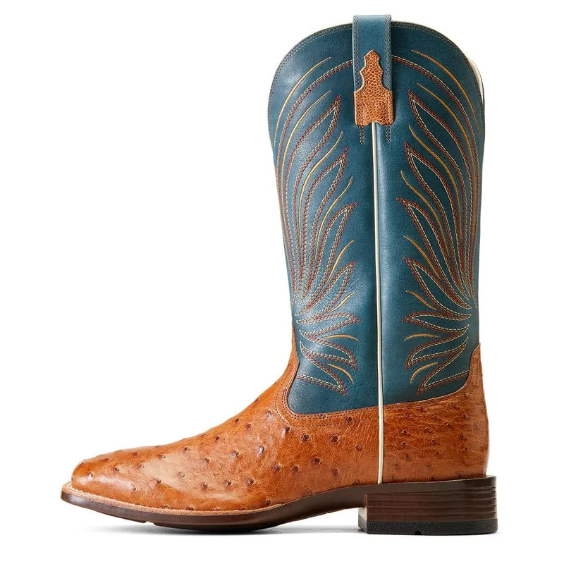 Ariat Men's Brandin' Ultra Antique Tan Full Quill Ostrich Exotic Western Boots 10046963