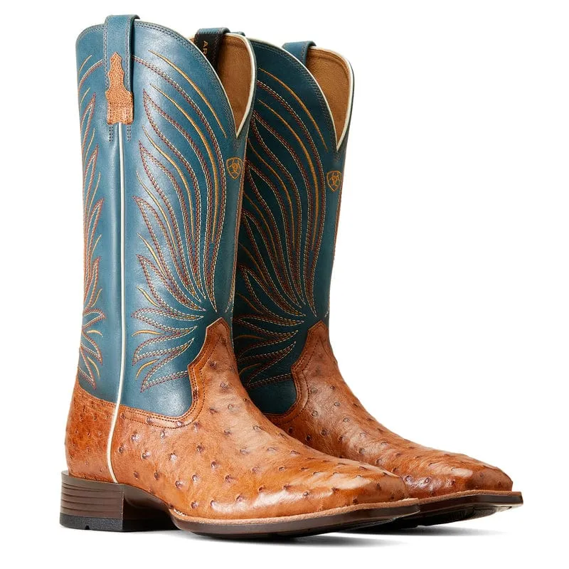 Ariat Men's Brandin' Ultra Antique Tan Full Quill Ostrich Exotic Western Boots 10046963