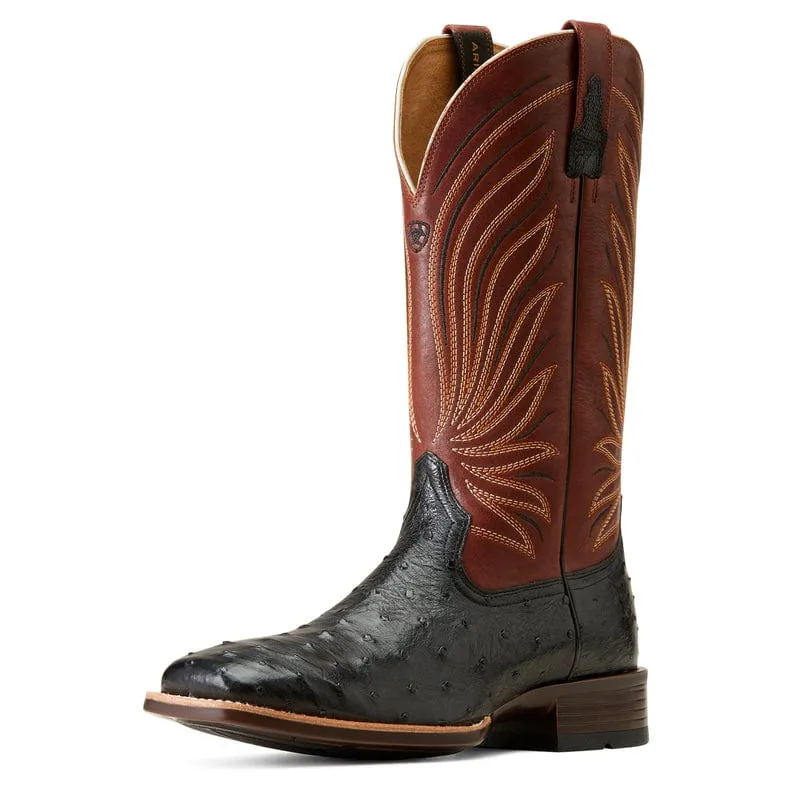 Ariat Men's Brandin' Ultra Jet Black Full Quill Ostrich Square Toe Exotic Western Boots 10046962