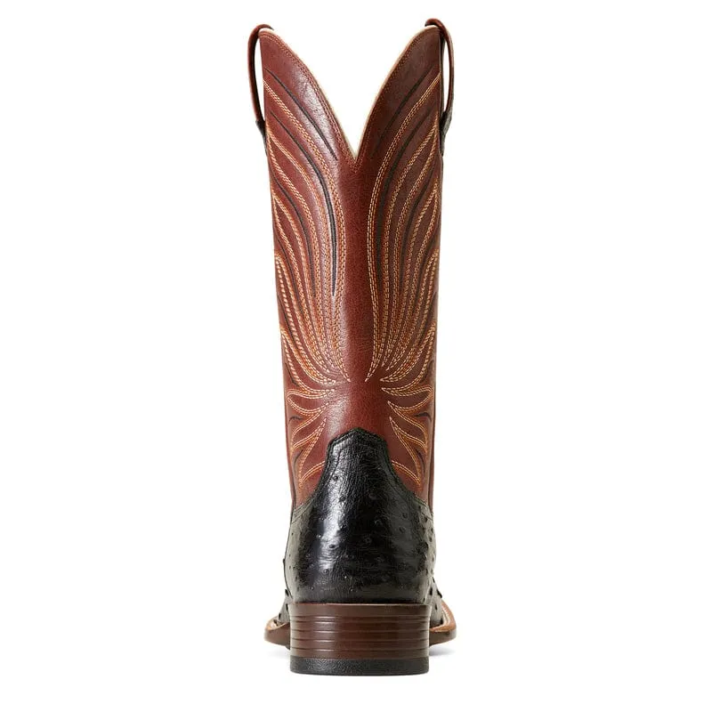 Ariat Men's Brandin' Ultra Jet Black Full Quill Ostrich Square Toe Exotic Western Boots 10046962