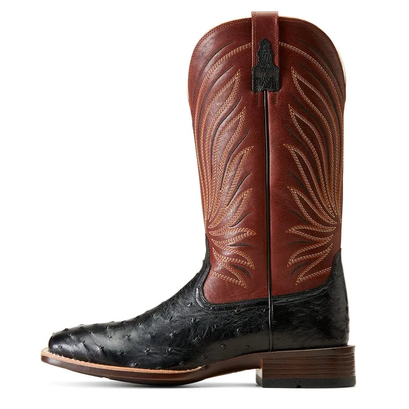 Ariat Men's Brandin' Ultra Jet Black Full Quill Ostrich Square Toe Exotic Western Boots 10046962