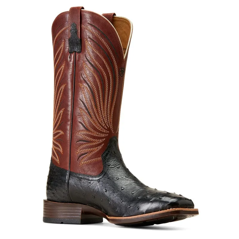 Ariat Men's Brandin' Ultra Jet Black Full Quill Ostrich Square Toe Exotic Western Boots 10046962