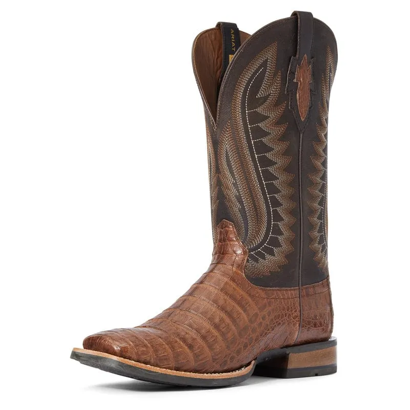 Ariat Men's Double Down Caramel Caiman Belly Exotic Square Toe Western Boots 10034030