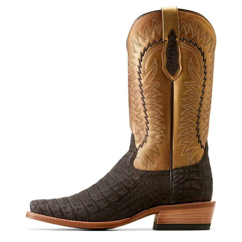 Ariat Men's Futurity Finalist Brushed Chocolate Caiman Belly/Washed Gold Exotic Cowboy Boots 10050982