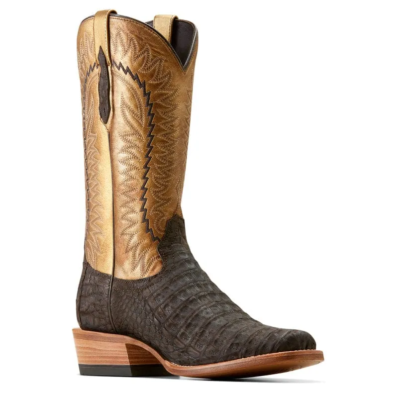 Ariat Men's Futurity Finalist Brushed Chocolate Caiman Belly/Washed Gold Exotic Cowboy Boots 10050982