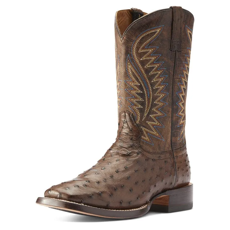 Ariat Men's Gallup Mocha Full Quill Ostrich Square Toe Exotic Western Boots 10034051