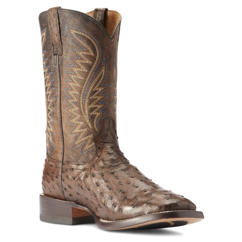 Ariat Men's Gallup Mocha Full Quill Ostrich Square Toe Exotic Western Boots 10034051