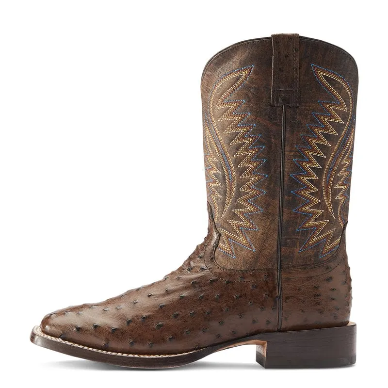 Ariat Men's Gallup Mocha Full Quill Ostrich Square Toe Exotic Western Boots 10034051