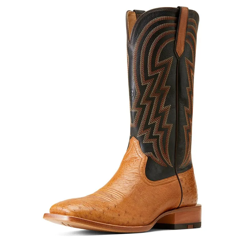 Ariat Men's Haywire Antique Tan Smooth Quill Ostrich Square Toe Exotic Cowboy Boots 10046954