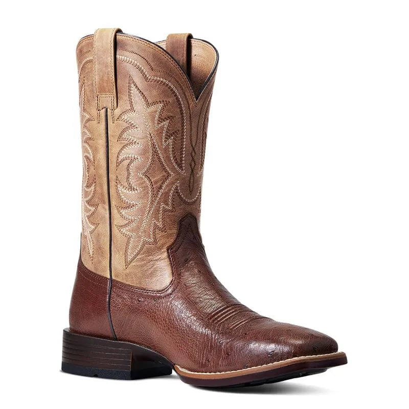 Ariat Men's Night Life Ultra Antique Tabac SQ Ostrich Square Toe Exotic Western Boots 10040344