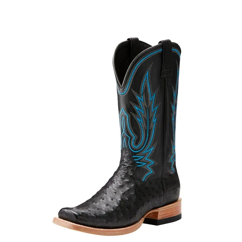 Ariat Men's Relentless All Around Black Full Quill Ostrich Square Toe Exotic Western Boots 10021666