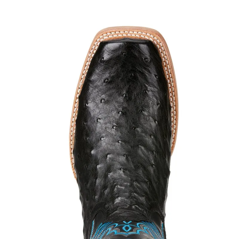 Ariat Men's Relentless All Around Black Full Quill Ostrich Square Toe Exotic Western Boots 10021666