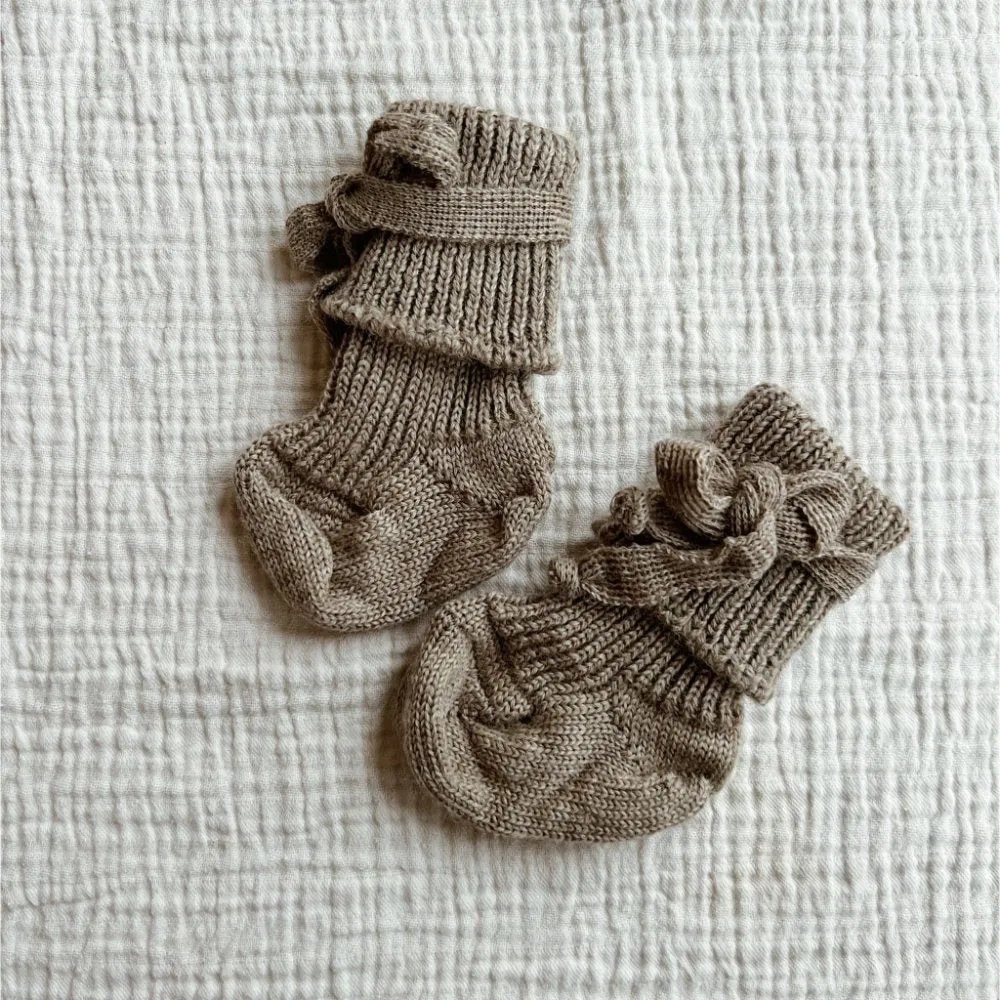 Baby socks - 100% Organic wool - Sesame