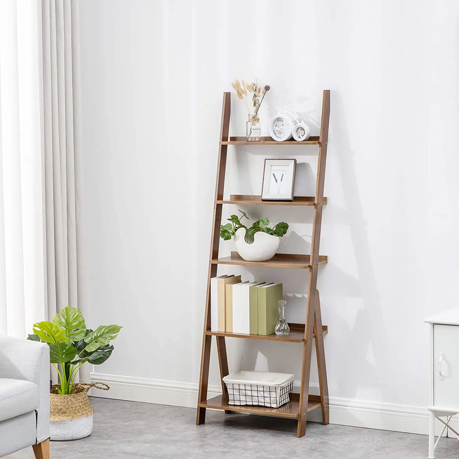 Bamboo Organizer Shelves Furniture Home Office, for Living Room, Kitchen, Office 5 Tier