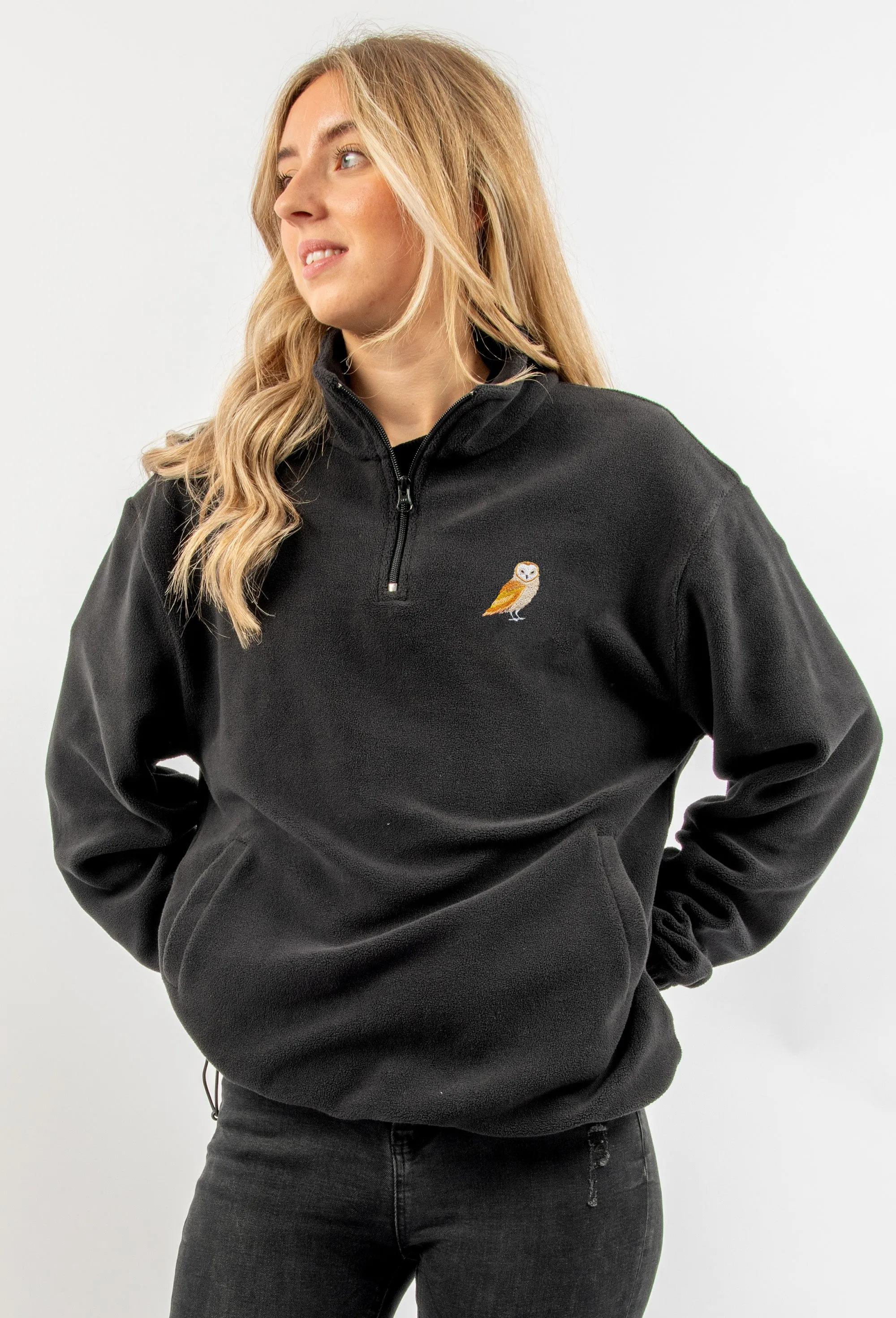 barn owl unisex 1/4 zip fleece