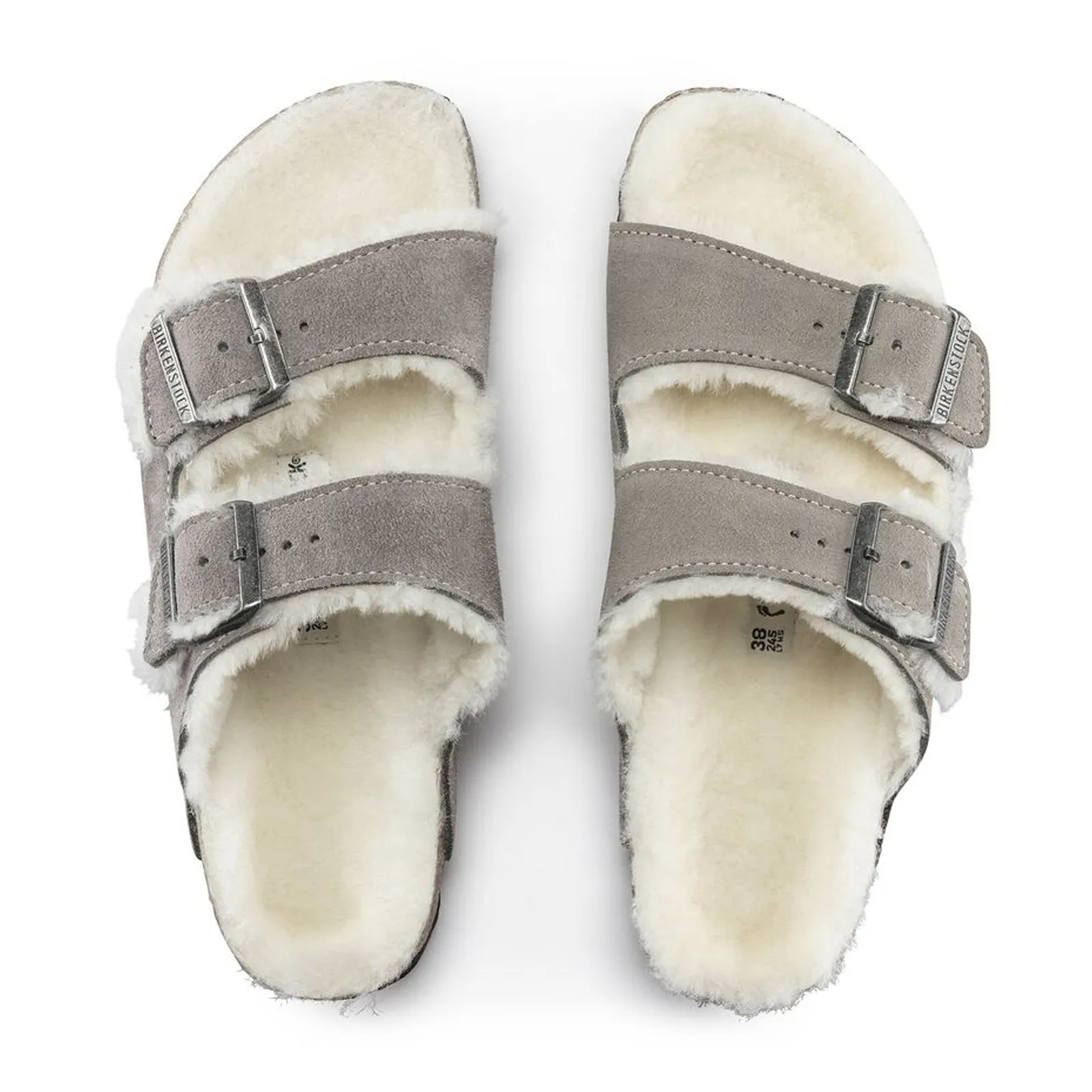 Birkenstock Arizona Narrow Slide Sandal (Women) - Stone Coin Suede/Natural Shearling