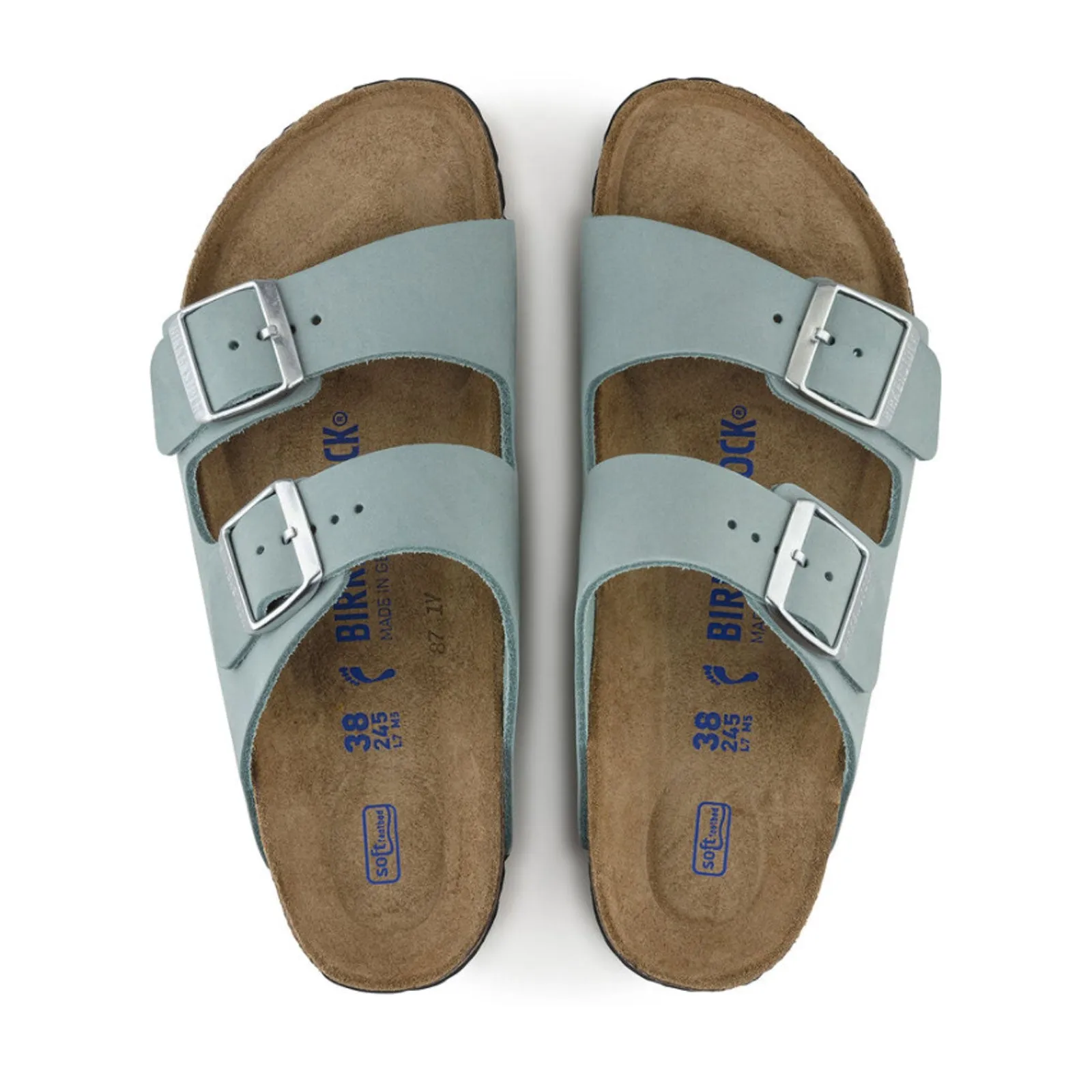 Birkenstock Arizona Soft Footbed Narrow Slide Sandal (Women) - Faded Aqua Nubuck