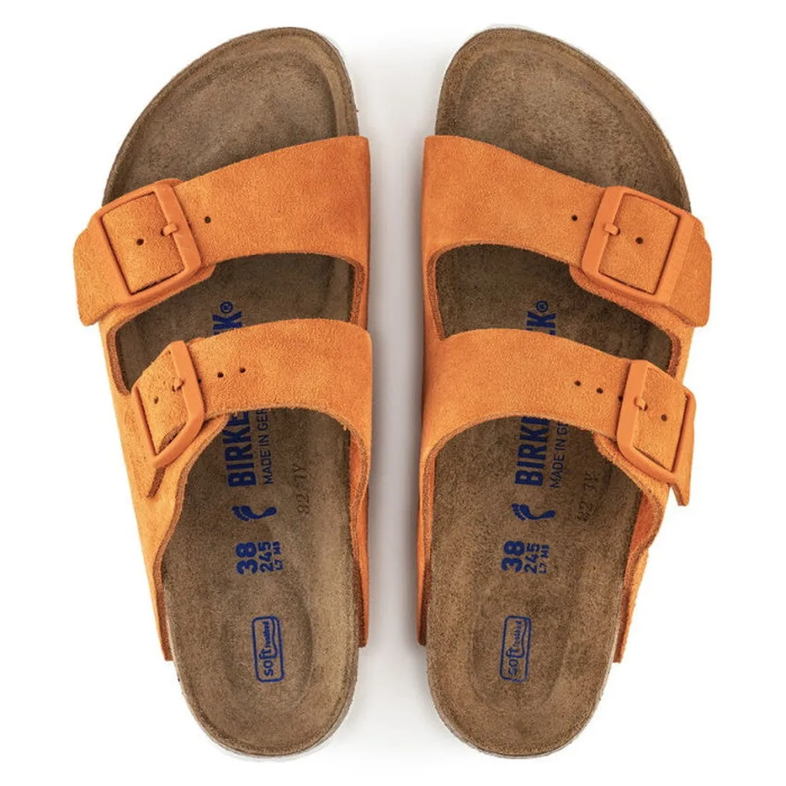 Birkenstock Arizona Suede Leather Soft Footbed Russet Orange Narrow Fit