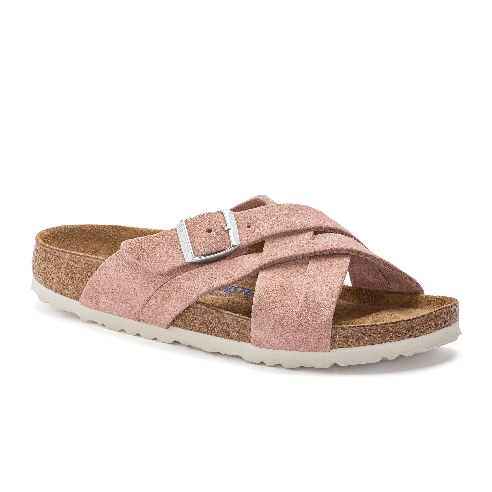 Birkenstock Lugano Soft Footbed Slide Sandal (Women) - Pink Clay Suede