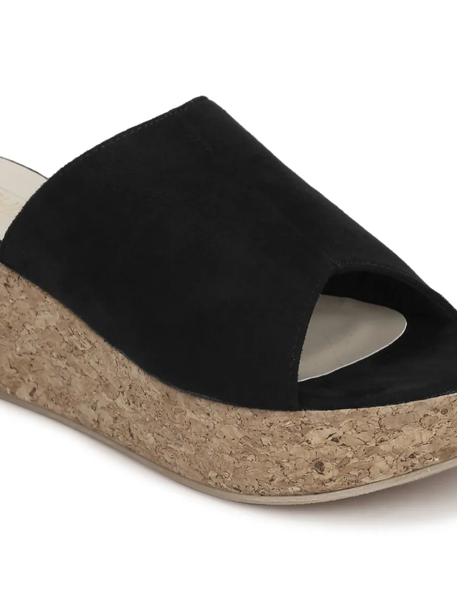 Black Micro Slip On Wedges