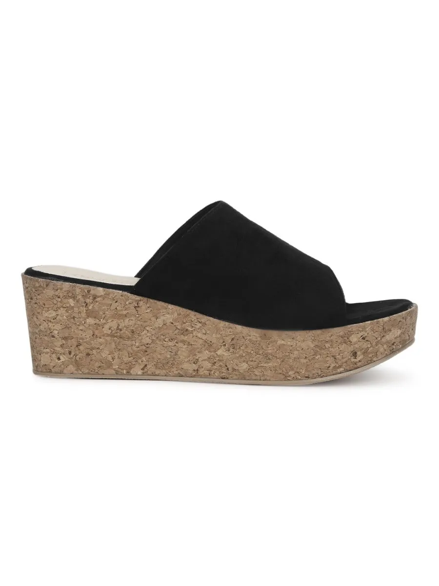 Black Micro Slip On Wedges