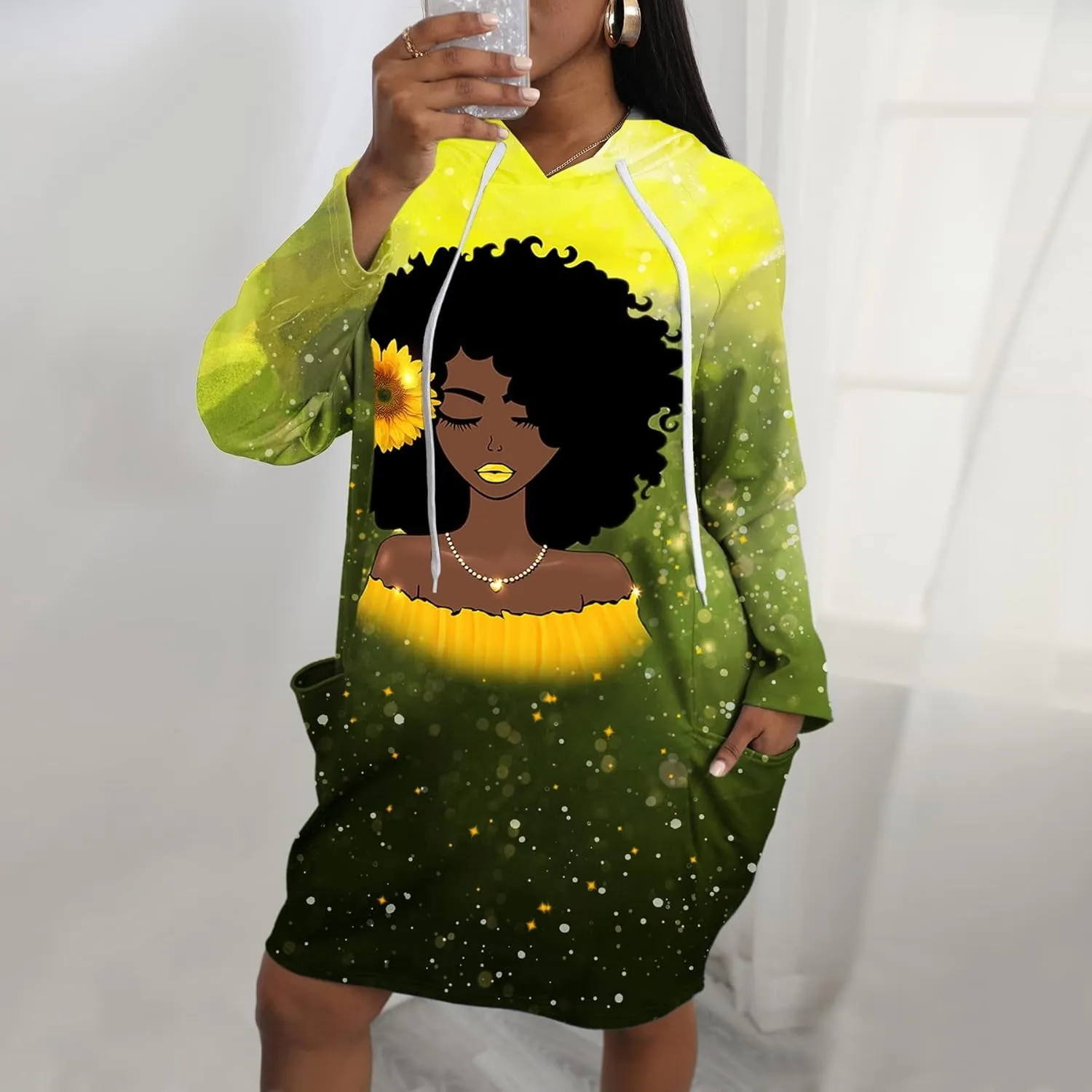 Black Women African American Casual Hoodie Dress Melanin Sweatshirt for Women'S 2022 Fashion Dresses