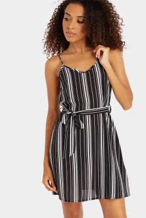 Black/White Stripe Tie Vest Mini Dress