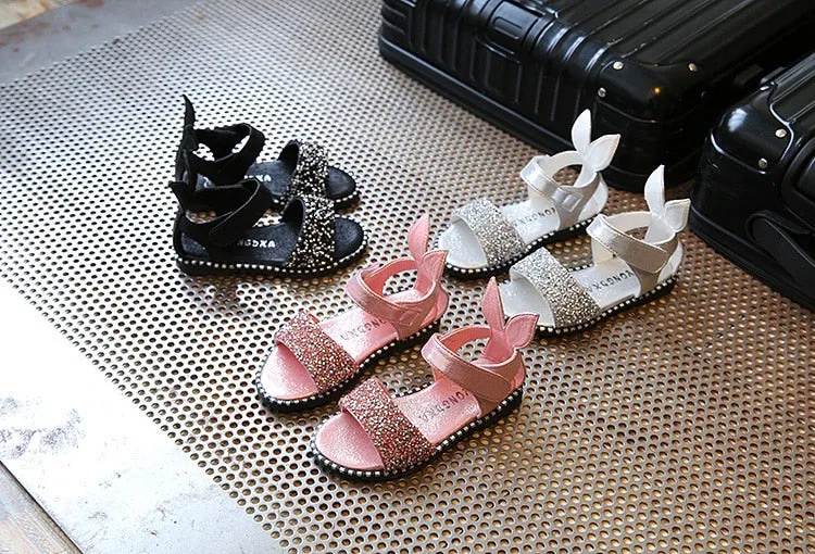 Bling Shiny Rhinestone Girls Sandals With Rabbit Ear