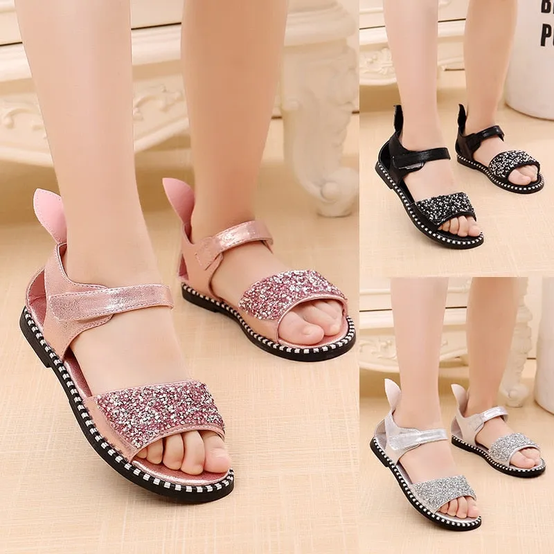 Bling Shiny Rhinestone Girls Sandals With Rabbit Ear